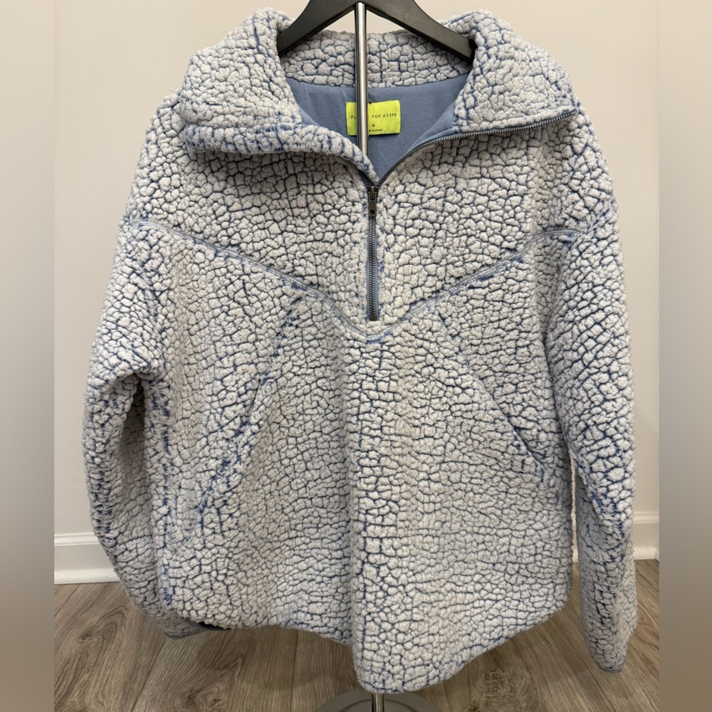 Playing For Keeps Blue Sherpa Quarter Zip Pullover Women’s Medium